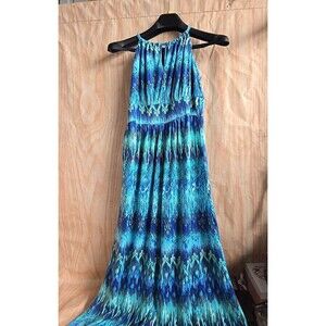 NEW Allison Britney Kelly BLUE Sleeveless Long Maxi Beach Dress Size SMALL